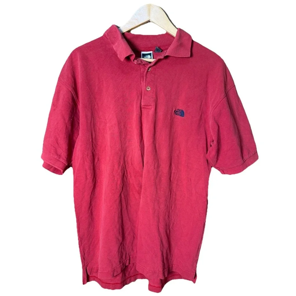 THE NORTH FACE Men's Cotton Polo Shirt‎ Red Embroidered Logo Size Large